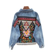 Boho Perlen Stickerei Blumen Denim Jacke Mantel Frauen Vintage Outwear Lose Beiläufige Kurze Jeans Jacken Weibliche Chaquetas Mujer