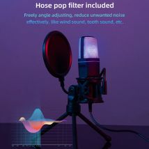 Microfono USB RGB microfono condensatore riduzione del rumore microfono da gioco per Studio di registrazione Podcast Streaming PC Desktop portatile