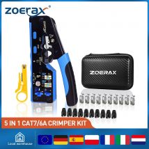 ZoeRax Kit connettori RJ45 5 in 1 CAT7 CAT6A con strumento piegatore, 10 connettori e coperture passanti CAT7/6A, spelafili, lame