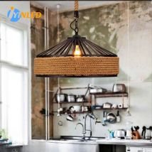 Retro Hanfseil Aufhängung Runde Leuchte Innen Pendelleuchten American Vintage Loft Restaurant Küche Hängelampe