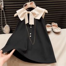Sommer Kinder Mädchen Prinzessin Kleid Baumwolle Bogen Splice Ärmelloses Kleinkind Baby Mädchen Kleid Französisch Stil Vielseitig Kind Mädchen Sommerkleid