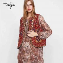 Teelynn Boho Samt jacke für Frauen Vintage Herbst Orang Blumen Pailletten Stickerei ärmellose Oberbekleidung weibliche Jacken Mäntel