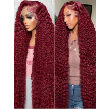 99J Burgundy 13x6 hd Lace Frontal Wig Water Wave Curly 13x4 Red Remy Human Hair Preplucked Brazilian Colored Hair Wigs for Women