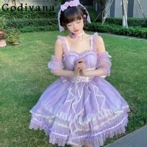 Lila Lolita Kleid Op Mädchen Süße Prinzessin Kleid frauen Hohe Taille Schlank Elegante Schleife Spitze Kurze Party Kleid Vestidos Sommer