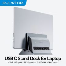 PULWTOP Vertikale USB-C-Dockingstation mit M.2 NVMe SSD-Gehäuse, HDMI, USB A/C, RJ45, SD/TF, PD für MacBook Pro/Air, Typ-C-Laptops