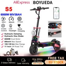 BOYUEDA S5 6000W Elektroroller mit Doppelmotor, 60V38AH, 120KM Reichweite, 85KM/H, NFC Smart App, RGB-Beleuchtung, 11 Zoll Offroad-Erwachsenen-E-Scooter