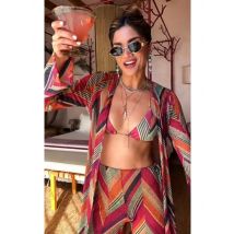 Mode Geometrische Drucken Cover-up + taille Cinched Lange Hosen Sets 2025 Sommer Lose Frauen 2 Stück Sets Boho strand Outfits Frau