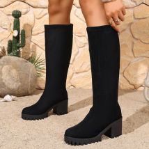Winterstiefel mit runder Spitze, sexy und bequem, kniehoch, dicker Absatz, modische und elegante Modenschau-Ritterstiefel für Damen
