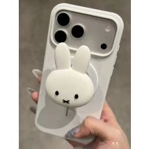 Miffy Cartoon IPhone17 Case Kawaii Anime 3D Miffy Magnetic Lazy Stand 16promax 15 Liquid Silicone Rubber Soft IPhone Shell Gifts