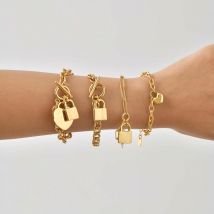Exquisite Fashion Heart Lock Charm Bracelet, Gold Plated Stainless Steel OT Buckle Bracelet for Women, Waterproof Trendy Jewelry