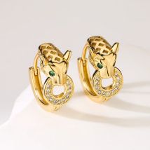 Hochwertige Hip-Hop-Creolen mit Leopardenmuster für Damen/Mädchen, Edelstahl mit AAA-CZ-Steinreihe, eleganter Schmuck