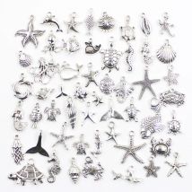 30 Stück Charms Fisch Seestern Oktopus Krabbe Hippocampus Schildkröte Antik Silber Farbe Gemischte Anhänger DIY Erkenntnisse Tibetischer Schmuck