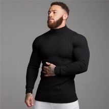 Frühling Herbst Mode Rollkragen Herren Dünne Pullover Casual Roll Neck Solid Pit Streifen Slim Fit Pullover Männer Rollkragen Pullover