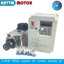 【EU】 2.2KW ER20 Motore mandrino di raffreddamento raffreddato ad aria quadrato ad alta velocità Kit di fresatura per router CNC per la lavorazione del legno + inverter VFD