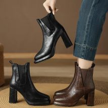 2024 Herbst/Winter Damen stiefel Round Toe High Heel Schuhe für Damen Lederstiefel Damen hand gefertigte Schuhe Stiefeletten Damenschuhe
