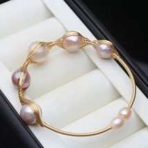 Hochzeits-Süßwasserperlen-Armband für Frauen, 14 Karat vergoldete Naturperlen-Armbänder, Mutter, Geburtstag, Weihnachten, Geschenk