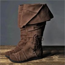 Herren Renaissance Vintage Braune Stiefel Cosplay Halloween Wikinger Pirat Steampunk Ritterstiefel Niedriger Absatz Hohe Stiefel Kostüm 2025
