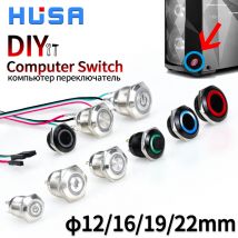 12/16/19/22mm PC LED Computer Host Power Reboot Metall Knopfschalter DIY mit Draht 60cm Motherboard Kabel weiß/blau/gelb/rot