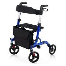 Rollator pieghevole e leggero con sedile, sedia da riposo 2 in 1 e rollator da viaggio, ausilio per camminare regolabile in altezza a 6 vie