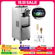 VEVOR Macchina per gelato soft commerciale - Doppi poppe da 6 litri, 3 gusti, compressore da 2200 W, controllo LCD per bar, ristorazione