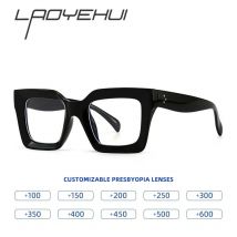 Vintage Oversized Square Anti Blue Light Reading Glasses Women Men Finished Presbyopia Eyeglasses Customized Prescription Glass