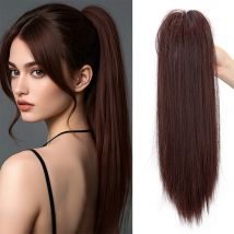 16-Zoll-synthetisches kurzes, glattes Pferdeschwanzhaar, lange, glatte, schwarz-braune Krallen-Clip-in-Pferdeschwanzverlängerung für den täglichen Gebrauch von Frauen