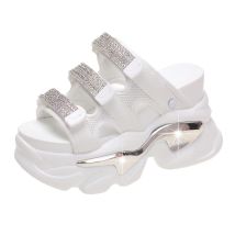 10,5cm Sommer Damen Pantoletten Flip-Flops Strand Glitzer Schuhe Keilabsatz Schuhe Damen Hohe Plateau-Pantoletten Outdoor-Sandalen