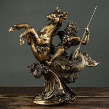 ERMAKOVA Europäische antike Bronze griechische Poseidon Statue Harz Skulptur Ornamente Desktop Home Dekoration Mythologie Figur