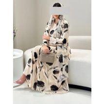 Eid muslimische abaya für frauen kleid druck chiffon abayas mit schal arabisch dubai cardigan party kleider vestidos lange robe jalabiya