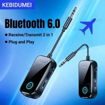 Receptor y transmisor de Audio auxiliar Bluetooth 6,0, adaptador inalámbrico 2 en 1 de 3,5 MM con micrófono, música estéreo HiFi para coche, TV, PC, avión