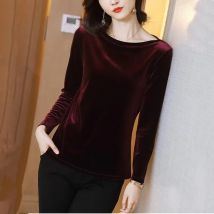 2026 Autunm women fashion elegant velour blouse,Winter velvet shirts black wine  Blusas Tops blusas mujer de moda blouse