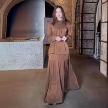 Muslimische Sets Frauen Top Langer Rock Arabische Outfits Faltenröcke Ensemble Ramadan Marokko Dubai Islam 2025 Eleganter 2-teiliger Anzug