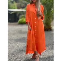 Frühling Herbst Neue frauen Kleid Baumwolle Hanf Hemd Langen Rock Mode Lässig Langarm Strickjacke Kleid