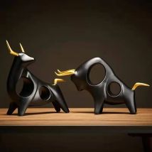 ERMAKOVA Cattle Statue Ox Wohnkultur Wohnzimmer Bull Skulptur Wein TV Schrank Ornament Handwerk Abstrakte Tier Figur