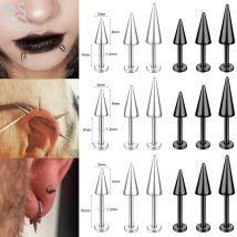 ZS-Piercing de labio de acero inoxidable para hombre, Piercing Punk de Punta larga, 16G, hélice roscada externa, cartílago, Concha, 6-10MM, 1 unidad
