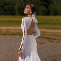 Smile ven sexy weiße Meerjungfrau Brautkleider Langarm Brautkleid mit offenem Rücken High Side Split Brautkleid Vestido de Noiva 2023