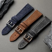 Handmade Japanese Gangshan denim strap, 18 19 20 22MM quick release, soft S/M short leather fit vintage watchband