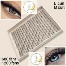 600/1200 Fans Vorgefertigter Volumenfächer Mega Tray L M Curl Matte Ultra Dark Pointy Base Promade Fans Wimpernverlängerungen Make-up-Tools