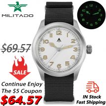 Militado ML08 Quartz Watch VH31 Movement Double Domed Sapphire Crystal Wristwatch Super C3 Green Luminous 38mm Vintage Watches