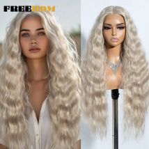 FREEDOM Curly Synthetic Lace Front Wigs For Women 30 inches Soft Wavy Ombre Blonde Ginger Highlight Cosplay Wigs Heat Resistant