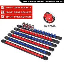 360 °   Organizzatore per prese ABS girevole 1/4 pollici 3/8 pollici 1/2 pollici Strumenti per organizer per prese con clip per presa di qualità premium Blu e rosso