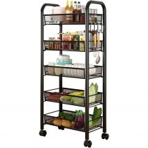 Carrello portaoggetti a 5 livelli Scaffale per verdure con manico Carrello portaoggetti sottile in metallo su ruote Cestino in rete Scaffale stretto per cucina