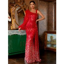 Missord 2026 Neues Rotes Asymmetrisches Pailletten-Meerjungfrauenkleid für Hochzeit, Geburtstag und Abendveranstaltungen