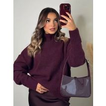 HH Women Elegant Burgundy Knitted Pullover Sweater Casual Long Sleeve Turtleneck Sweaters Autumn Female Warm Outerwear Top