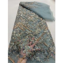 2024 afrikanische Nigeria Hohe Qualität Pailletten Tüll Spitze Stoff Hochzeit Party Kleid Perlen Stein Stickerei Guipure 5 Yards DP0302