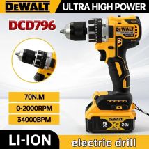 Wiertarko-wkrętarka akumulatorowa DEWALT DCD796 13mm, bezszczotkowa, przenośna, udarowa, z akumulatorem litowym 20V.