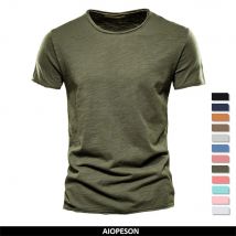 Camiseta 100% de algodón para hombre, camisetas finas informales suaves para Fitness, ropa para el hogar para hombre, camiseta sólida de manga corta con cuello redondo para hombre