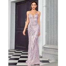 Mgiacy trägerloses, schmales, sexy Schlitzkleid mit Pailletten und Fischschwanz