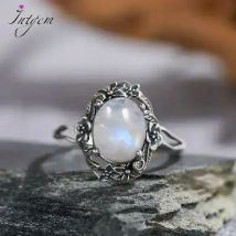 Vintage S925 Silber Ring Von Blume Mit Mondstein Oval 10*12mm Echte Natürliche Stein Edlen Schmuck Ringe Für frauen Männer