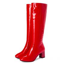 Winter Sexy Red Women Boots White Red Knee High Boots For Women Patent leather knee-high boots with high heels High Heel Shoeses